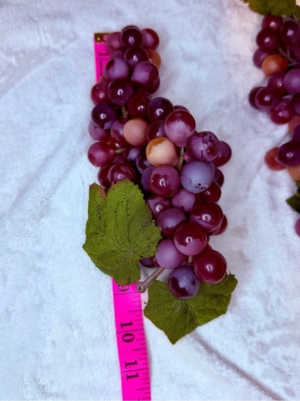 Realistic Purple Faux Grape Cluster with Green Leaves